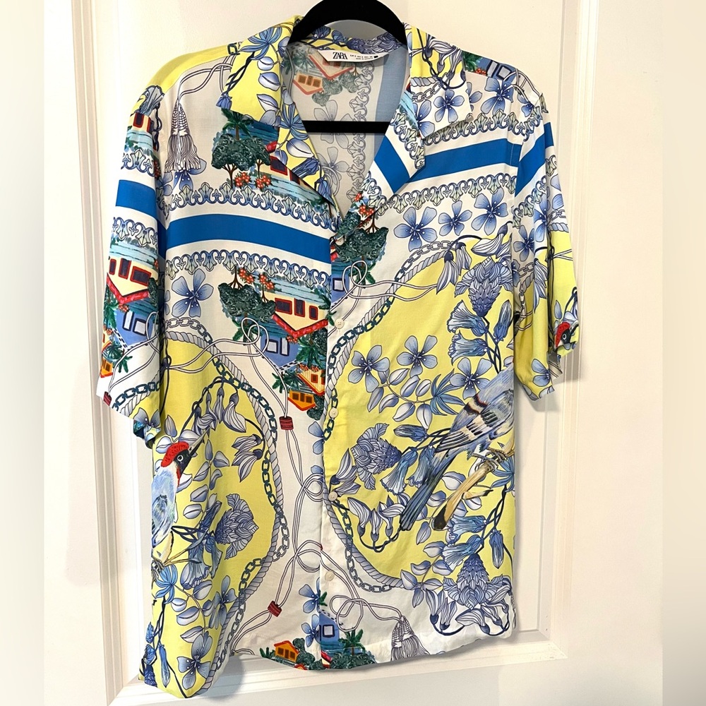 New With Tags Zara Men’s Brocade Button Down Short Sleeve Shirt